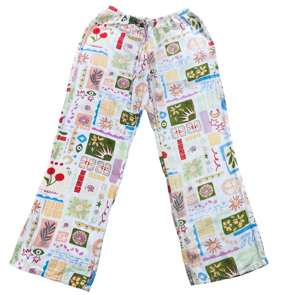 Angel Kiss Women's M Lightweight Linen Lounge Sleepwear‎ Cherry Sun Floral Print